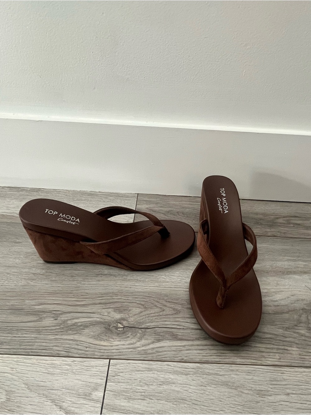 Top Moda Comfort Chocolate Brown Suede Wedge Sandals Heels